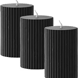 atorakushon Soy Wax Black Ribbed Pillar Candles Pack of 3 Aroma Scented 2''x3''Inches Pillar Candle for Valentine Gift Home Party Decoration Wedding-picture-15