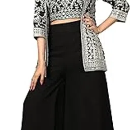 patlani Women's Western Georgette Dress With Embroidered work Top With Jacket and Plazzo Pamt.-picture-38