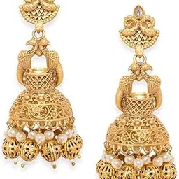 Silver & Gold Dual-Plated Oxidised Long Lotus Motif Pink Stone Jhumka Earrings for Women – Festive & Traditional Looks-image-51