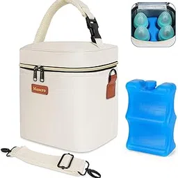 Mancro Bottle Cooler Bag for Brestmilk, Breastmilk Cooler Bag for Travel, Fits 4 Baby Bottles Up to 9 Ounce, Baby Bottle bag with Ice Pack, Insulation Breast Milk Cooler Travel Gifts, Beige-image-34