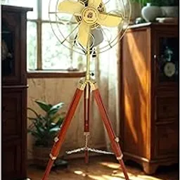 NautiKraft Vintage Brass Fan with Wooden Tripod Stand, 147 cm Height, 35 cm Base, Decorative Nautical Style | Handmade Collectible Fan for Office, Living Room, Bedroom-image-36