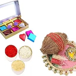 Bhai dooj gift set for brother/bhai dooj tika/bhaiya dooj gifts/bhaiya dooj roli chawal/bhai dooj thali set-a box of handcrafted chocolates+puja thali set+roli chawal chandan for brother-picture-32