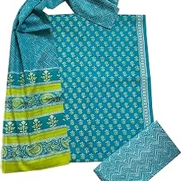 ubk fashion Women's Hand Block Print Jaipuri Cotton Fabric Dress Material Unstitched Suit 3PC Set 304 (Green)-picture-29