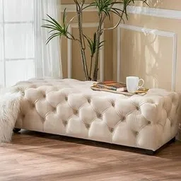 LEGACY OF COMFORT Dannetta Velvet Ottoman Upholstered Bench Sofa Bench Sofa couches Window Bench Ottoman Bench 2 Seater Sofa Chaise Lounger Pouffe for Living Room Bedroom (Beige Velvet)-image-23