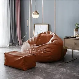 CATALYST - 4XL Bean Bag with Pillow and Footrest Stool Filled with Beans | 3 Month Warranty, Diwali Gifts, Original Leatherette Bean Bag with Beans - (XXXXL - Glossy TAN)-picture-18
