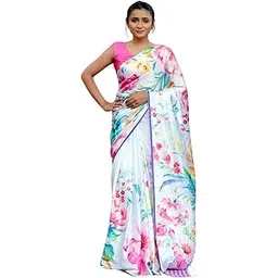 margi designers Womens New Latest Bollywood Fancy Soft Satin Silk Floral Printed Saree with Blouse-picture-10