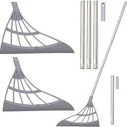 Multifunction Magic Broom (Pack of 2),3 Feet/90cm 2-in-1 Adjustable Sweeper Indoor Broom Sweeping Water Dust Hair, Floor Squeegee Glass Wiper Scraping Brooms for Shower Windows (Light Grey)-picture-34