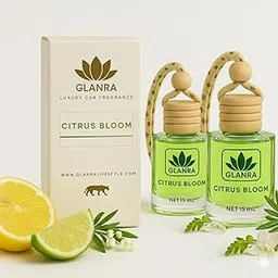 Glanra Citrus Bloom Luxury Car Air Freshener | Premium Hanging Perfume | Alcohol-Free | 15ml × 2 Long-Lasting Diffusers | Lemon Blossom Scent – Up to 90 Days Fragrance (Pack of 2)-picture-19