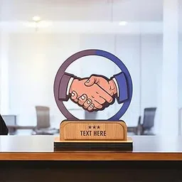 GKD Personalized Wooden Handshake Memento Trophy | Partnership Award for Corporate Gifts, Dealer Meets & Business Achievements | Custom Name & Text | Office Desk Décor (Personalized)-picture-35