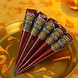 Organic Mehendi Cones Pack of 5 | Natural Henna Cone for Hands & Feet | Chemical Free, Skin Safe, Long Lasting Dark Stain | Ready to Use Bridal & Party Mehendi-picture-23