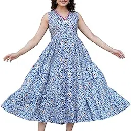 rd fab Woman Cotton Blend V Neck Printed Embroidery Sleeveless Full Lenght One Pics Dress/Maxi/Gown/Nighty.-picture-26