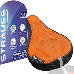 STRAUSS Sponge Saddle Seat Cover with Anti-Slip Granules & Soft, Thick Padding | Superior Comfort, Breathable Design | Comes with Adjustable Rope Straps & Fits All Cycles, (Orange)-image-7