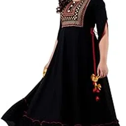 jaipurite Women's Rayon Embroidered Anarkali Gown in Black-picture-53
