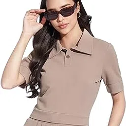 siril Women's Half Sleeve Lycra Solid Polo T-Shirt, Regular Fit T-Shirt for Women, Crop Top for Women-picture-20