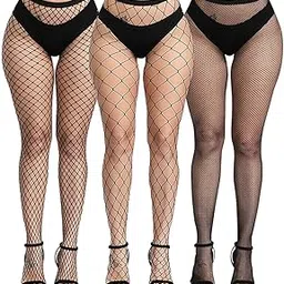 plumbury Women's/Girls's High Waist Pantyhose Tights Fishnet Stockings Mesh Net Style, Free Size, Black (Pack of 3 Styles)-picture-28