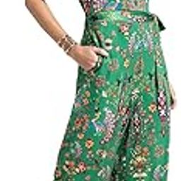 shaye Green Casual 3/4th Sleeves V-Neck Printed Jumpsuit for Women-picture-5