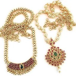 sasitrends One Gram Micro Gold Plated Pendant Pearl Chain Combo Necklace for Women and Girls-picture-37