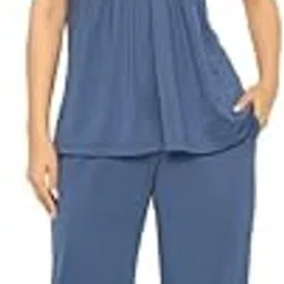 clovia Women's Solid Top & Pyjama Set in Blue-picture-51
