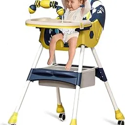 Careopeta Baby Feeding Chair for 0 to 5 Years with Wheels 3 in 1 Convertible High Chair for Baby Toddler Booster Seat for Dining Table with Removable Tray, Adjustable Backrest Chair Booster for Kids-picture-36