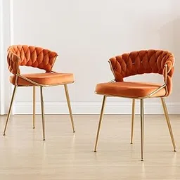 Janzo Furnitures Gold Bar Chair Set of 2 Velvet Hand-Woven, Seat Height Counter Chair with Upholstered Backrest - Brown image 1