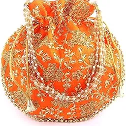 Indian Handicraft Silk Women's/Girls Ethnic Rajasthani Potli Bag Orange Color-picture-55