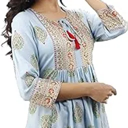 dmp fashion Women's Rayon Classic Printed Boota Top with Beautiful Tassels and Buttons at Front Black-picture-46