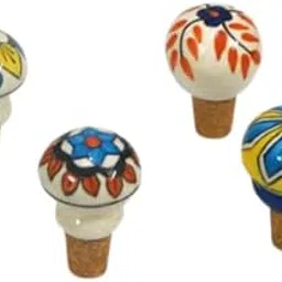 CONNECTING INDIA Handicrafts Ceramic Wood Wine Stoppers || Cork Bottle Sealer Beer Stopper Wine Cap || (Design & Color As per Availibility) Multicolored (Wine Cap Set of 4)-picture-32