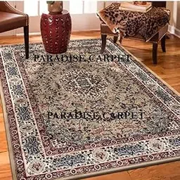Kashmiri Traditional Design Silk Touch Extra Look Carpet for Living Room, Bedroom & Hall Size 8 X 11 Feet (Color-Beige)-picture-14