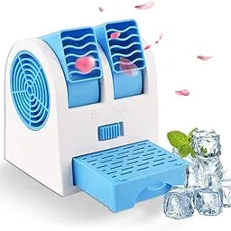 KCUBE Portable Dual Bladeless Mini Cooler – Desktop Table Fan & Small Water Air Conditioner | USB & Battery Powered | For Car, Home & Office Water Cooling Function (Multicolor)-image-81