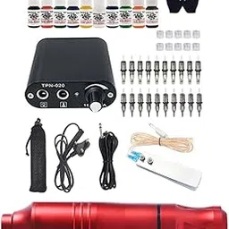 ATORSE® Complete Cartridge Tattoo Machine Pen Rotary Kit Uk Low Noise Red-picture-34