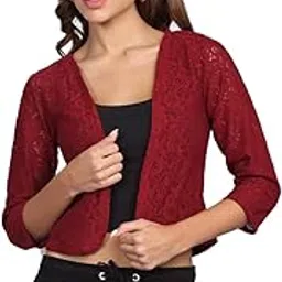 dressitude Women's Self Designed 3/4th Sleeve Front Open Poly Cotton Elastic Shrug-picture-15