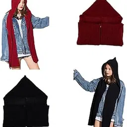 enakshi (label) 2pcs Parent-child Winter Knit Hooded Scarf Headscarf Neck Warmer Hoodie Hat|Clothing Shoes & Accessories | Womens Accessories | Scarves & Wraps-picture-14