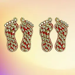 Lakshmi Feet for Diwali Pooja and Diwali Decoration - 2 Pair Kundan Lakshmi Charan Lakshmi Legs Pagliya Diwali Home Decoration-picture-26