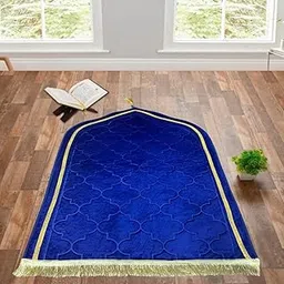 Treasure Tree Velvet Prayer Mat | 44 x 28 Inch Soft Janamaz Musalla for Namaz | Muslim Rectangular Velvet Islamic Mat for Daily Prayer & Gifting (Blue)-image-5
