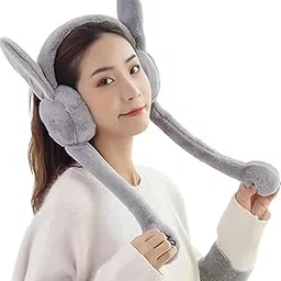 Plush Bunny Ear Earmuffs, Movable Grey Winter Ear Warmers with Long Ears-picture-28