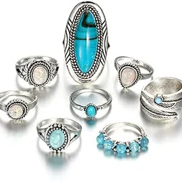 jewels galaxy Jewellery For Women Set of 8 Silver Plated Turquoise Contemporary Finger Ring (JG-PC-RNGO-2708)-picture-27