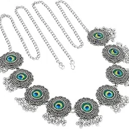 gc premium jewellery Antique Oxidized Plated Waist Chain with Ghungru and Peacock Motifs-picture-42