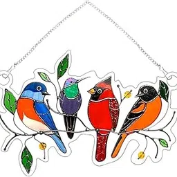 Stained Glass Birds Window Panel Hanging Suncatcher 15.5X10.5Cm-picture-26