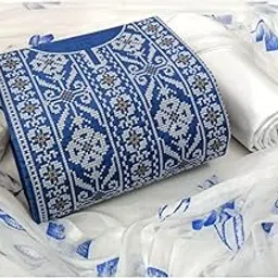 roops Women Designer Denim Pure Cotton Unstitched Dress Material Salwar Suit With Embroidery Work & Printed Dupatta (Free Size) image 1