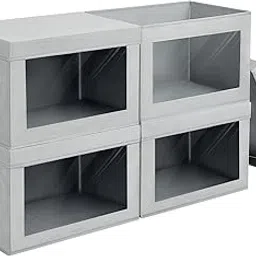 BLACKBOXES Storage Bins With Lids, Fabric Handles, Boxes Window, Closet Organizers And For Clothes, Books, Towels (Grey, Set Of 438 X 25 Cm, 38 Cm)-picture-50