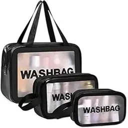 AJAPOR® Wash Bag Pouch Set of 3 | Travel Toiletry Bag, Cosmetic Bag, Makeup Box & Accessories Organizer | Waterproof, Large Capacity Transparent Storage Kit with Handle-picture-23