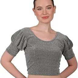 be woman Micro Polyester Shimmer Stretchable Blouse for Women | Ready to Wear Saree Blouse | Stylish Festive & Wedding Crop Top for Saree, Lehenga & Western Outfit (Silver, 30)-picture-44