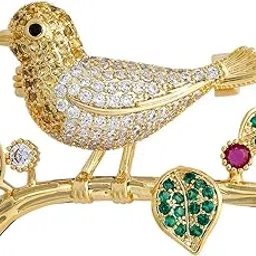 Fashion Jewellery Ruby-Green Gold Polished Copper Trendy Zircon Saree Brooch, Best for Bridal Wear & Special Occasion - 449563-image-86