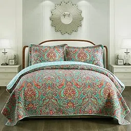 NEWLAKE Cotton Bedspread Quilt Sets-Reversible Patchwork Coverlet Set, European Gorgeous Floral Pattern, Queen Size-picture-27