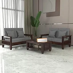 DIVINE WOOD ART Sheesham Wooden 4 Seater Sofa Set for Living Room | Solid Wood 4 Seater Cushion Sofa Set with Side Newspaper Holder for Home & Office | Solid Wood Sofa for Lounge (Walnut, 2+2 Seater)-picture-20