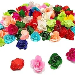 PRANSUNITA 90 pcs Mini Stem Less Satan Rose Flower Heads - for Dresses Weddings, Radha Krishna & Baby Shower Decoration Crafts – Multi Color-picture-30
