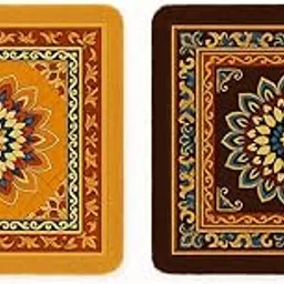 ink craft Mandala Design Floor Mat 24x24 Inch | Ethnic Printed Decorative Carpet for Home, Living Room & Pooja Room | Soft Velvet Texture with Anti-Slip Base (Beige-Brown, Pack of 2)-picture-31