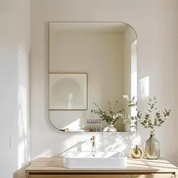 Glassco Washbasin Mirror for Home décor Frameless Rectangular Curved Bevelled for Bedroom, Livingroom, Entryway, Wall Mount Vertical and Horizontal Hangs (24 x 18 inch)-picture-30