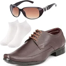 Comfortable l Men Lace Formal Shoes with White Socks & Women Gaga Brown-image-0