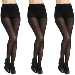 Girl's High Waist Nylon Stockings Fine Fiber Excellent Stretch Sheer Tights Long Comfort Soft Pantyhose Pack of 3 (Black,Free Size)-picture-12